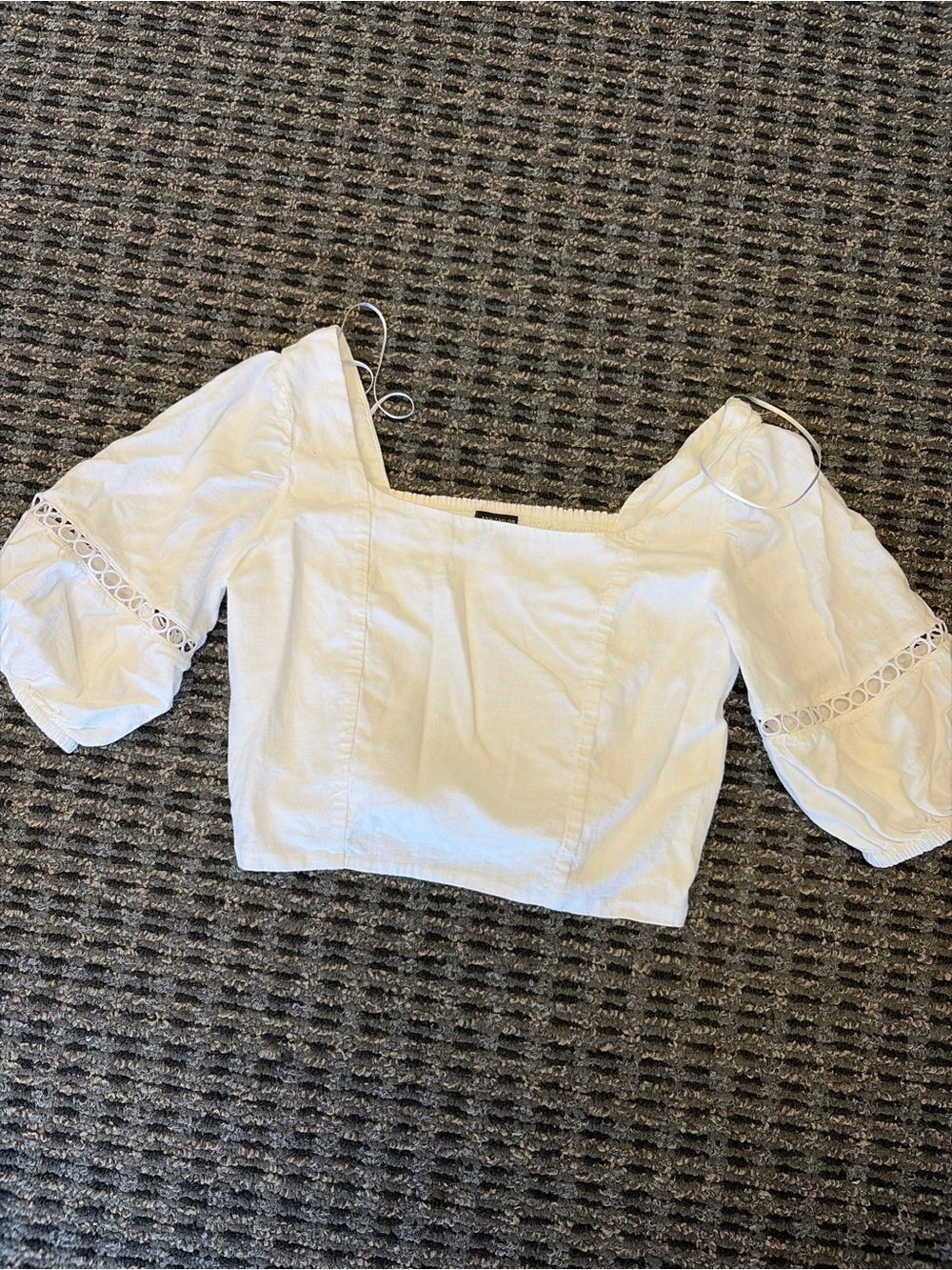 Ann Taylor White Puff Sleeve Square Neck Crop Top